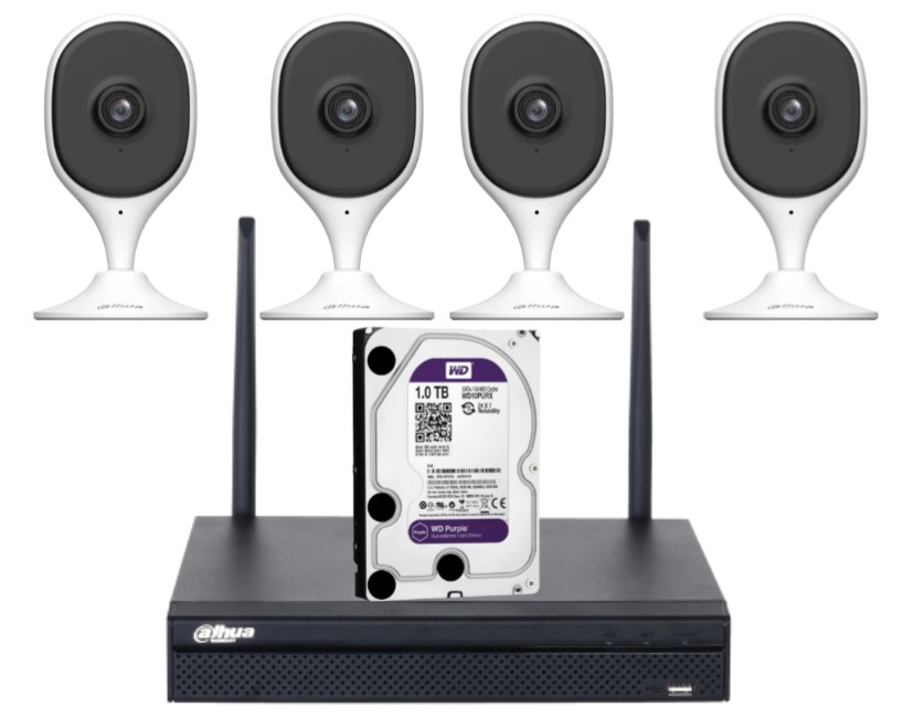 Kit Inalambrico WIFI con NVR y 4 cámaras interior Kit Inalambrico WIFI con NVR y 4 cámaras interior